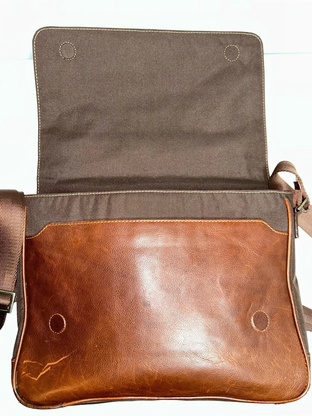 Boconi Brown Leather Laptop Crossbody Messenger Bag